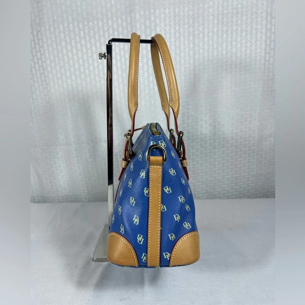 4222: Dooney & Bourke Blue DB Monogram 3 Pc Satchel Wallet Glasses Case Set